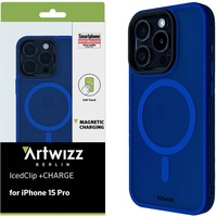 Artwizz IcedClip +Charge Hülle kompatibel mit iPhone 15 Pro, Mattes Vereistes Design, Rückseite mit Soft-Touch, Stoßfeste Schutzhülle, Kings-Blue