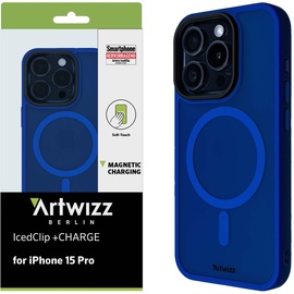Artwizz IcedClip +Charge Hülle kompatibel mit iPhone 15 Pro, Mattes Vereistes Design, Rückseite mit Soft-Touch, Stoßfeste Schutzhülle, Kings-Blue