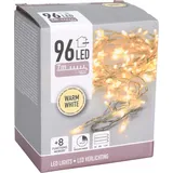 LED-Lichterkette, 96 LEDs, warmweiß, transparentes Kabel, Batteriebetrieben, Innen u. Außen, 7m