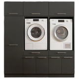 Laundreezy 2x Waschmaschinenschrank, Mehrzweckschrank und 3x Schrankaufsatz, Anthrazit - Waschmaschinen-Überbauschrank TÜV-zertifiziert mit viel Stauraum - 185 x 200 x 67,5 cm (B/H/T)