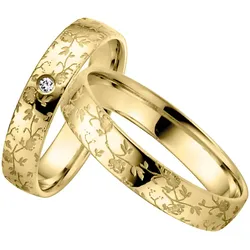 Trauring FIRETTI "Schmuck Geschenk Gold 375 Hochzeit Ehering LIEBE Zweig Blätter Blumen" Gr. 64, gold (gelbgoldfarben), Fingerringe, 64, ohne Brillant, Gelbgold 375, 4,5mm, Made in Germany - wahlweise mit oder ohne Brillant