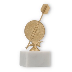 Pokal Metallfigur Dartpfeil goldmetallic auf weißem Marmorsockel 17,0cm