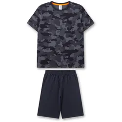 Sanetta Jungen Schlafanzug - Teens, kurz, Nachtwäsche, Pyjama, Baumwolle Schwarz/Grau 176