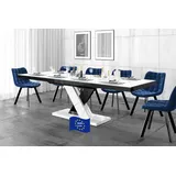Design Esstisch HEN-111 Weiß Hochglanz/Schwarz Hochglanz ausziehbar 160 cm bis 256 cm Esszimmertisch für bis zu 10 Personen Hochglanz Funktionstisch modern vielseitig Esszimmer erweiterbar zeitlos