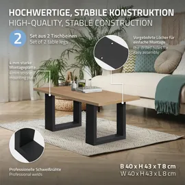 ECD Germany 2er Set Tischbeine 40x43 cm Schwarz, Stahl pulverbeschichtet, Industriedesign, Vierkantprofil, Metall 40x8x43 Esszimmer, Esstische, Tischsysteme
