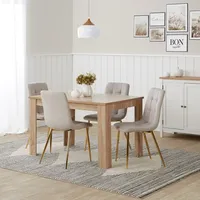 Homestyle4u Essgruppe mit Tisch Natur und 4 Polsterstühlen Grau
