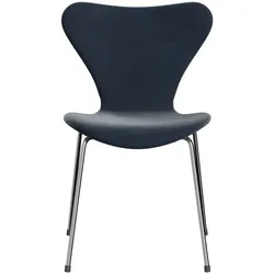 Fritz Hansen - Stuhl Serie 7, gepolstert, Belfast Graublau, Chrom