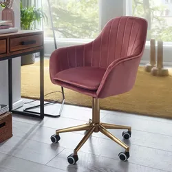 FineBuy Schreibtischstuhl Rosa Samt mit Lehne 120 kg Schalenstuhl Stuhl