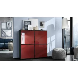 Vladon Highboard 104 x 105,5 x 35,5 cm Schwarz matt / Bordeaux Hochglanz rot