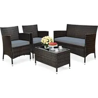 Goplus ... 4-teiliges Polyrattan Gartenmoebel-Set, Vierteilige Rattanmoebel, Sofagarnitur, Sofa Couchtisch mit Gehaertetem Glas,