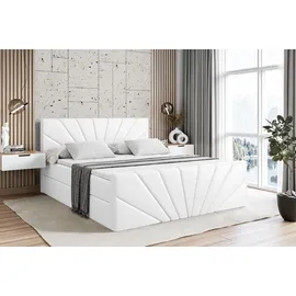 altdecor Boxspringbett mit Fußteil, H4 Matratze und Topper - 180x200 cm - MILTIO-Z - Weiß Kunstleder - Polsterbett mit Bettkasten und Lattenrost,... - Weiß