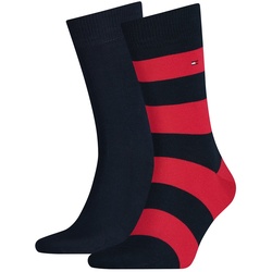 TOMMY HILFIGER Herren Socken, 2er Pack - Rugby Sock, Strümpfe, Streifen, uni/gestreift Rot 43-46