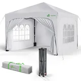 VOUNOT VOUNOT® Pavillon 3x3m mit 4 Seitenteilen & 4 Sandsäcke, Pop Up Faltpavillon, Wasserdicht, Faltbar Gartenzelt Partyzelt, inkl. Tasche, Weiß