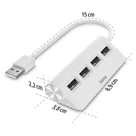 Hama USB-Hub 4 Ports USB 2.0 Weiß