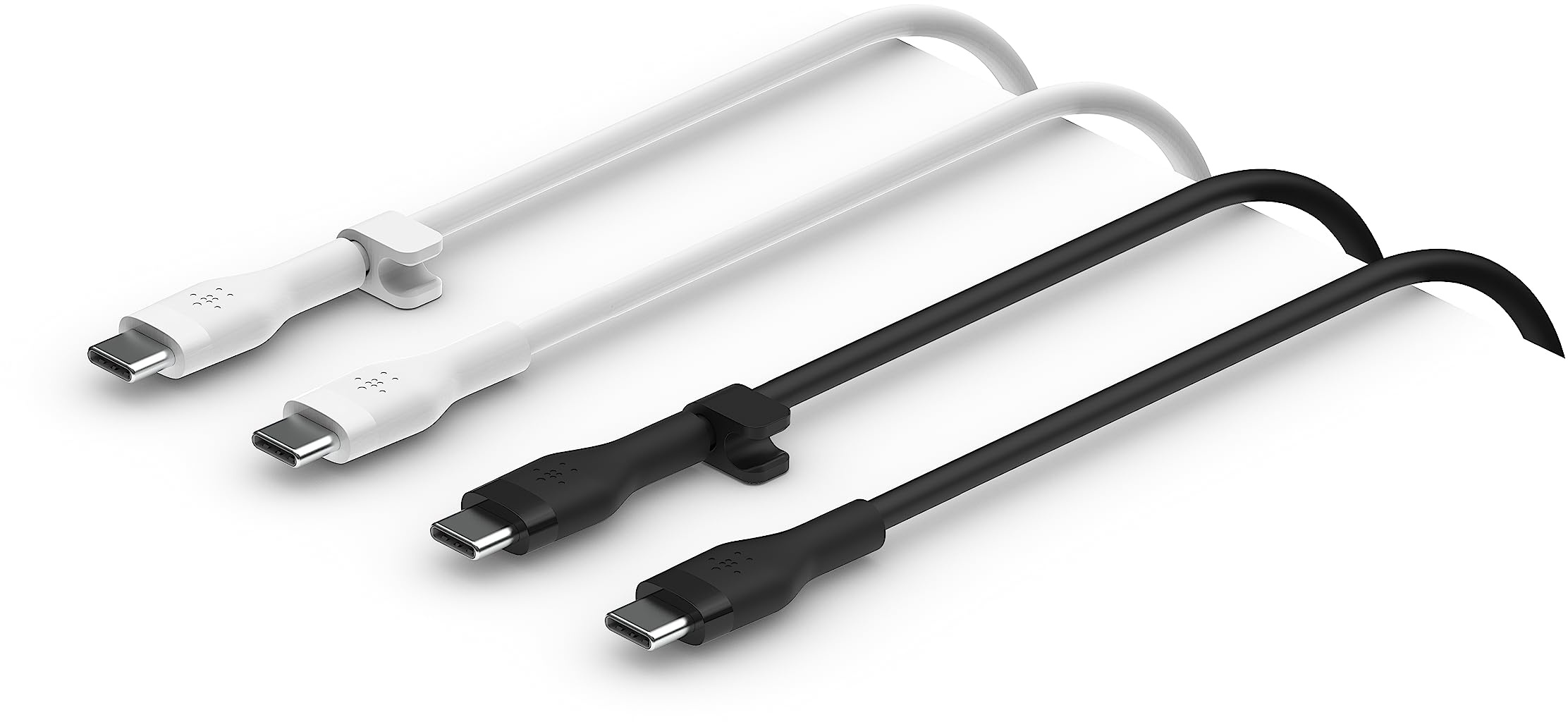 Belkin BoostCharge Flex Silikon-USB-C/USB-C-Ladekabel, USB-IF-zertifiziert zum Schnellladen mit Power Delivery PD für iPhone 15, Galaxy S24, Pixel, MacBook Pro, iPad Pro, 1 m, 2er-Pack – Schwarz/Weiß