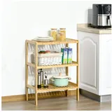 Homcom Badregal Standregal mit 3 Ebenen, Bambusregal, Küchenregal, für Bad, Küche