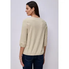 STREET ONE Tunikashirt STREET ONE, Damen, Gr. 38, beige (cotton beige), Web, 100% Baumwolle, unifarben, comfort fit normal, Rundhals, elastischer Bund, Shirts, mit 3/4 Ärmeln