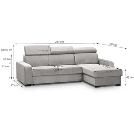 beautysofa Eckcouch Samt L-Form mit Schlaffunktion 2-Sitzer Beige
