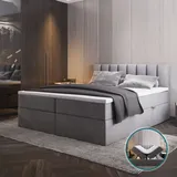 Trada Palermo Boxspringbett 180x200 mit Bettkästen H3 Grau - Trada