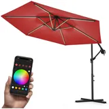 Swing&Harmonie Luxus LED Sonnenschirm mit RGB Beleuchtung inkl. Fernbedienung, APP Steuerung, Ampelschirm, Garten Schirm 350cm) - rot