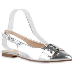 Damen Sling Ballerinas in Silber