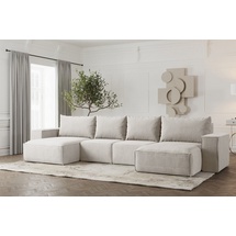 Fun Möbel Wohnlandschaft U-Form Sofa ESTELLE mit Schlaffunktion in Stoff Poso Creme - Creme