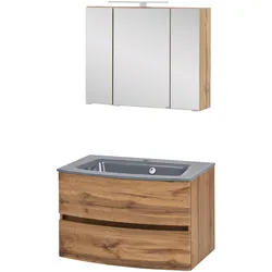 Waschtisch-Set WELLTIME "Kaunas", braun (wotaneiche), B:80cm H:200cm T:49cm, Kastenmöbel-Sets, Breite 80 cm, Soft-Close-Funktion