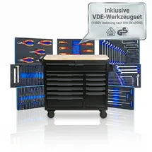 Trutzholm Werkstattwagen Star XL bestückt 103x112 cm Stahl Hartholzarbeitsplatte 12 Schubladen