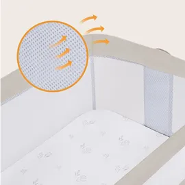 lionelo Luna ein tragbares Beistellbett mit einer Matratze, reisebett, von Neugeboren bis 9 kg, in der Höhe und der Neigung verstellbar, 4 Rädern - Beige