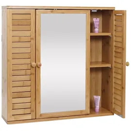 Mendler Spiegelschrank HWC-B18, Badspiegelschrank Hängeschrank, 3 Regalböden 3 Türen Bambus Spiegel 60x60x15cm
