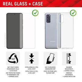 Displex Panzerglas + Schutzhülle) für Samsung Galaxy S22/S23, Eco-Montagerahmen, kratzer-resistent