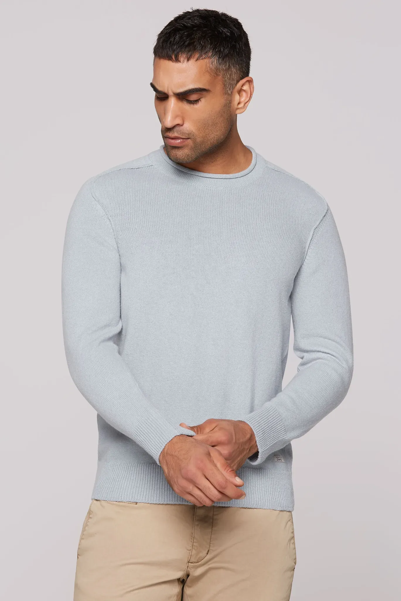 Rundhalspullover CMPD, Herren, Gr. L, smokey mint, Strick, Material: 100% Baumwolle, bestickt, regular fit normal, Rundhals, eingesetzt Rippbündchen, Pullover Rundhalspullover, mit Rollkante am Rundhalsausschnitt