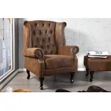 Riess-Ambiente Ohrensessel CHESTERFIELD Mikrofaser 85 x 105 x 70 cm Antik Braun