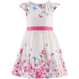 Minikleid HAPPY GIRLS, Mädchen, Gr. 92, N-Gr, beige (ecru), Jersey, Obermaterial: 95% Baumwolle, 5% Elasthan. Futter: 100% Baumwolle, bedruckt, elegant, regular fit knielang, Rundhals, Kurzarm, Kleider