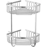 Haken, Edelstahl Duschablage Badezimmer Aufbewahrungskörbe Eckregale 2 Etagen Duschregal Rostfrei mit Haken Duschgem Shampoo Halter Bad Organizer Wandmontage Bohren gebürsteter Stahl