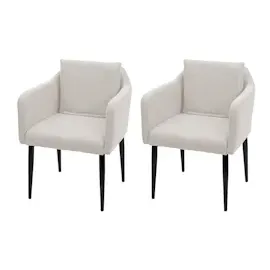 Mendler 2er-Set Esszimmerstuhl HWC-H93, Küchenstuhl Lehnstuhl Stuhl - Stoff/Textil creme-beige