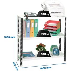Proregal Lagerregal Metall 100x100x50 cm Anthrazit-Weiß 3 Fachböden