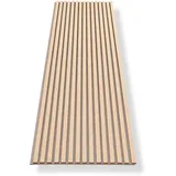 HAGEFOL® Akustikpaneele Holz 240x60 cm, Farbe: Eiche, Filz: Beige, Wandpaneele Holz, 3D Lamellenwand aus Holzfurnier auf Akustik Filz, Akustikpaneele 2400x600 mm