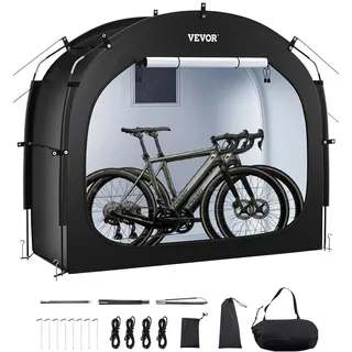 Vevor Fahrradzelt, 1 bis 2 Fahrräder, geräumiges Fahhrradgarage mit belüftetem Fenster, einfach zu installierende Fahrradschuppe mit hochfestem Fiberglas & Doppelreißverschlüssen, 195x81x173 cm