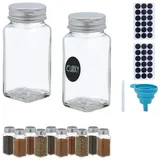 Relaxdays Gewürzgläser 12er Set, Silber,Transparent
