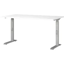 Germania DOWNEY höhenverstellbarer Schreibtisch weiß rechteckig, C-Fuß-Gestell silber 140,0 x 80,0 cm