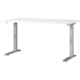 Germania DOWNEY höhenverstellbarer Schreibtisch weiß rechteckig, C-Fuß-Gestell silber 140,0 x 80,0 cm