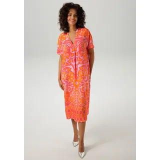 Aniston CASUAL Sommerkleid, mit extravagantem, grafischen Druck, Gr. 44 - N-Gr, rosa-rot-orange, , 99976435-44 N-Gr