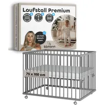 Sämann Laufgitter mit Matratze Cloud Air & Lattenrost | grau | Premium | Gr.: 75x100 cm)