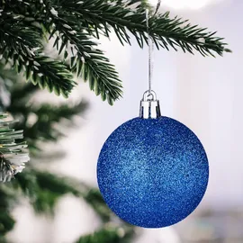 Relaxdays Weihnachtskugeln 100er Set, glitzernd, matt & glänzend, Baumschmuck, Kunststoff, verschiedene Designs, blau