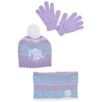 Disney Frozen Bommelmütze Mädchen Kinder Winter-Set 3 tlg. Mütze, Schal & Handschuhe (SET) lila 54
