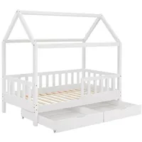 Juskys Kinderbett Marli 80 x 160 cm mit Bettkasten & Weiß