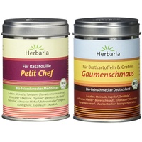 Herbaria Petit Chef für Ratatouille, Bio Feinschmecker Mediterran, 75 g & "Gaumenschmaus" Bratkartoffelgewürz, 100 g - Bio