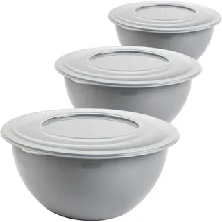 2friends Schüssel mit Deckel 5l 3er Set - Vielseitige Salatschüssel und Rührschüssel, BPA-freies PP, Trendfarbe: Hellgrau, Ø 28 cm, EU-Fertigung