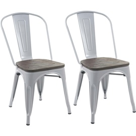 Mendler 2er-Set Stuhl HWC-A73 inkl. Holz-Sitzfläche, Bistrostuhl Stapelstuhl, Metall Industriedesign stapelbar ~ grau